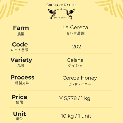 セレサ農園 ゲイシャ Finca La Cereza Geisha Cereza Honey 202